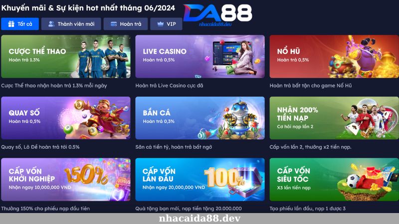 Các chương trình khuyến mãi DA88 hấp dẫn